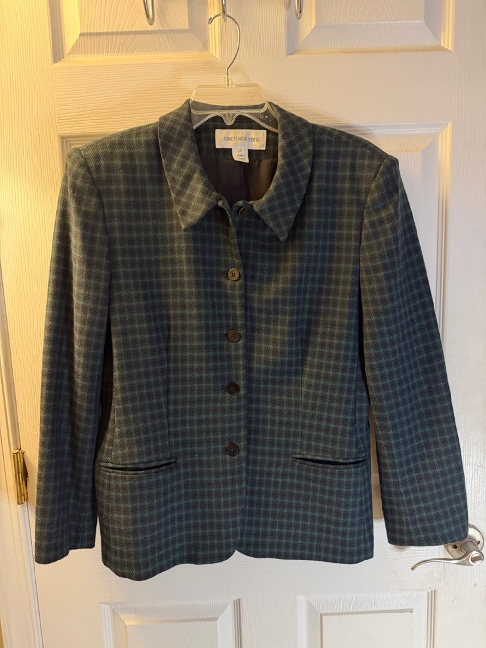 Jones New York Teal and Navy Plaid Blazer